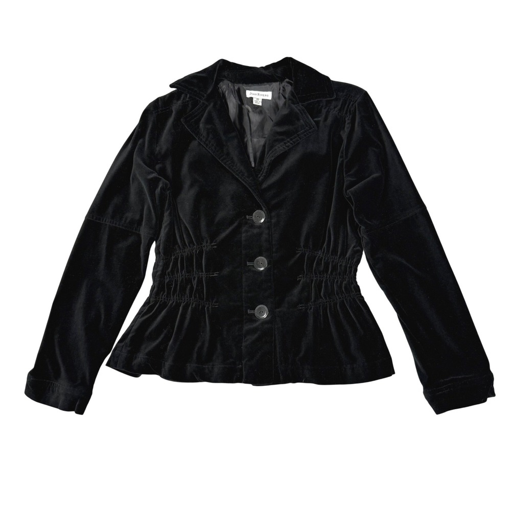 Joan Rivers Black Velvet Peplum Blazer Jacket Size XS Goth Victorian